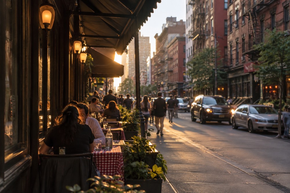 Street signs for Mulberry Street and Little Italy on a corner in Lower Manhattan