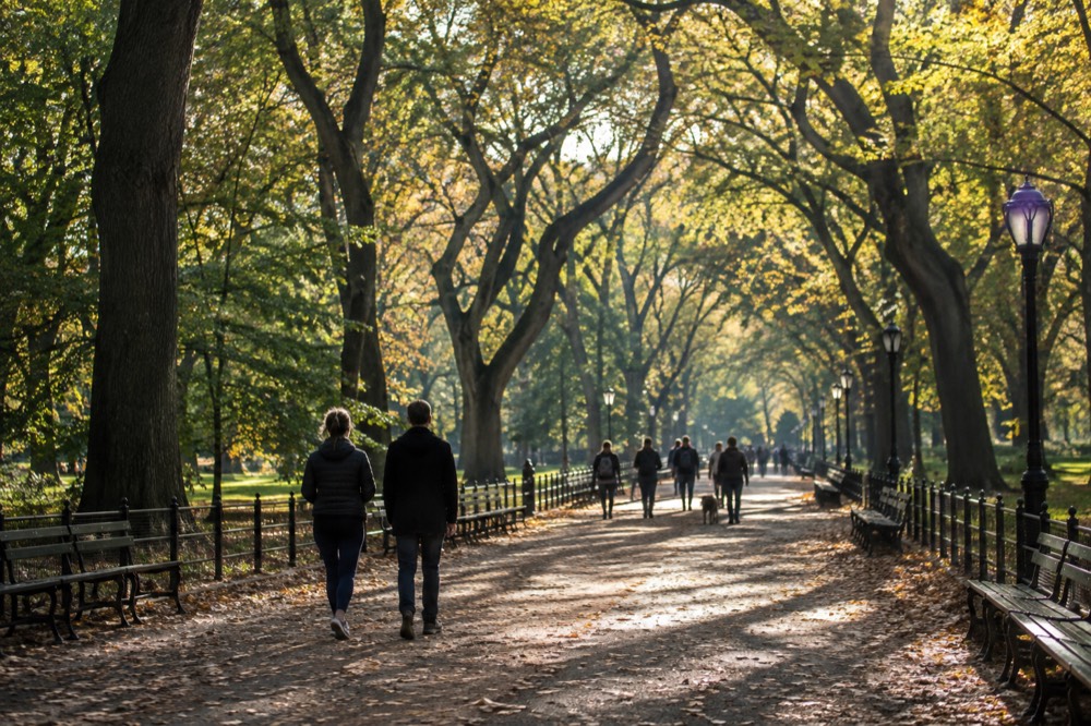 Walkers on the Mall under the elm canopy in Central Park