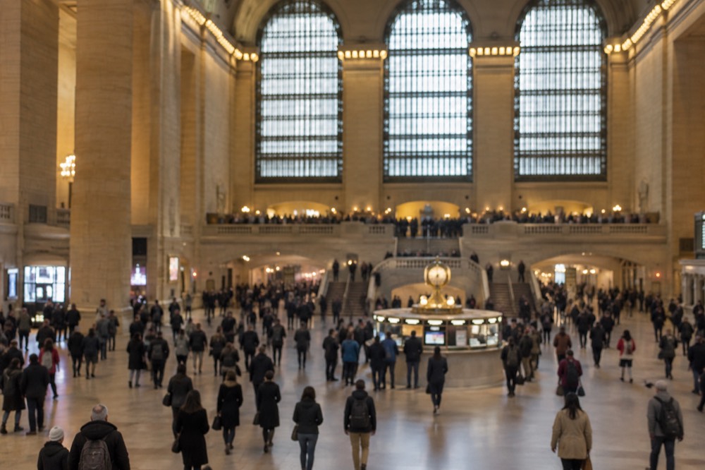 The main concourse of Grand Central Terminal with its high ceiling and crowded floor