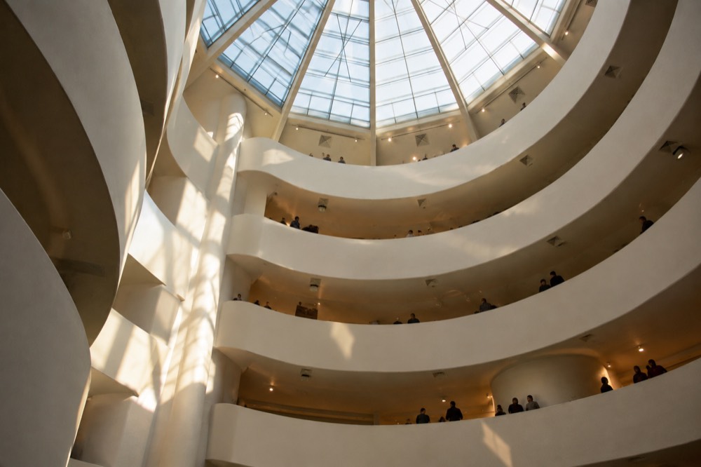 Morning light entering the glass skylight at the top of the Guggenheim rotunda