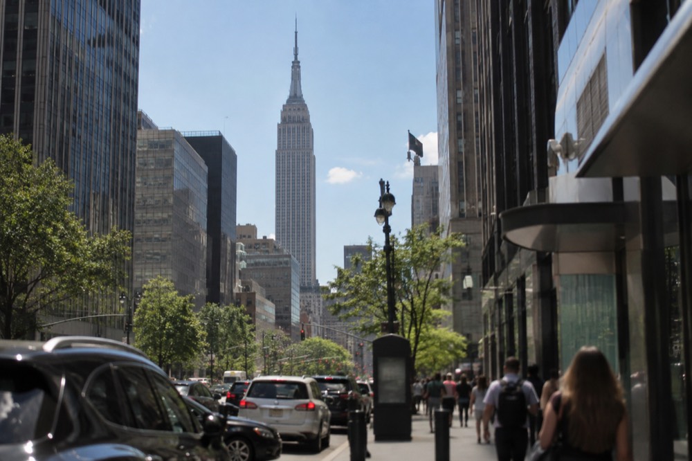 The Empire State Building rising above the Midtown rooftops a few blocks from Madison Square Garden