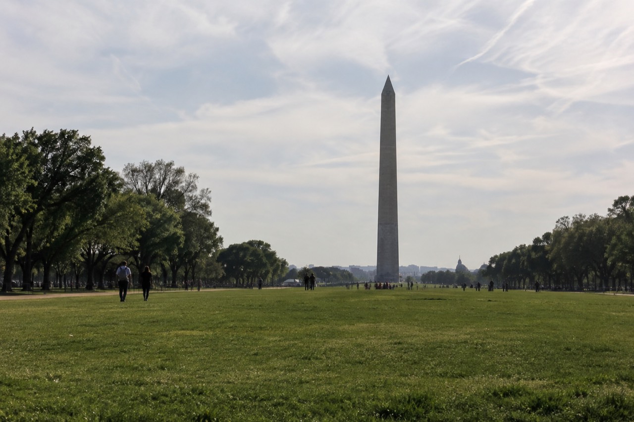 View across the National Mall in Washington DC toward the Washington Monument on a clear day
