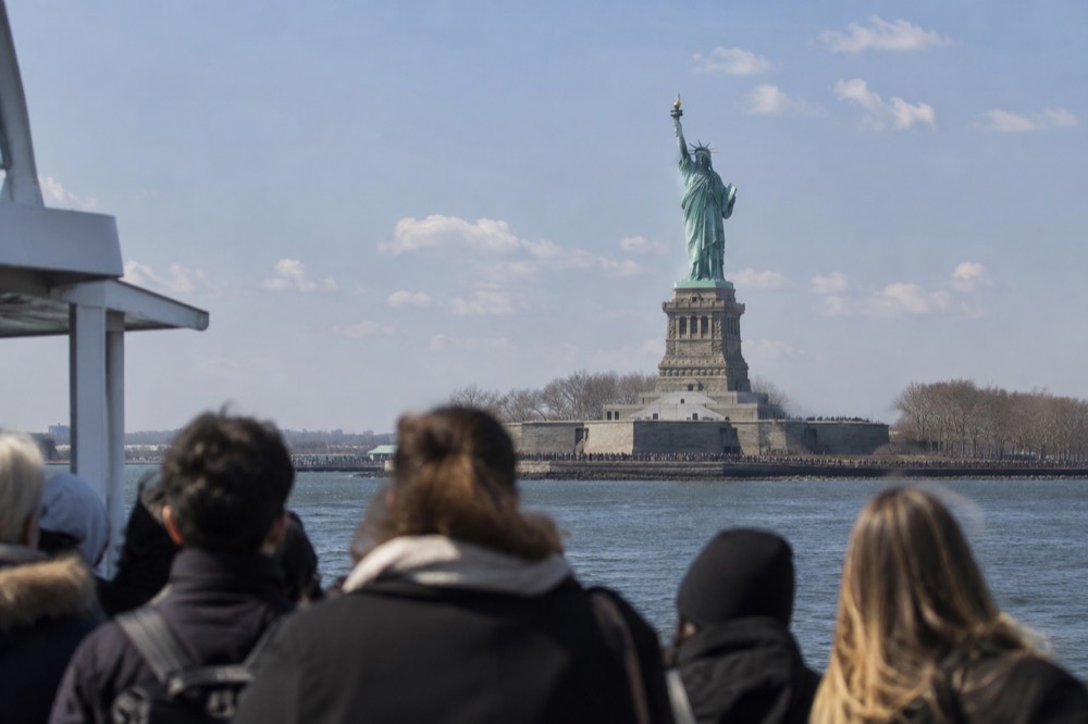 The Statue of Liberty seen from a ferry deck