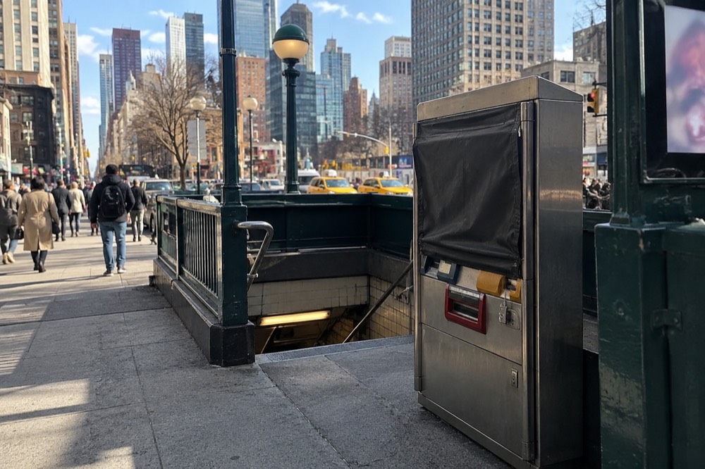 A closed MetroCard vending machine in a New York subway station