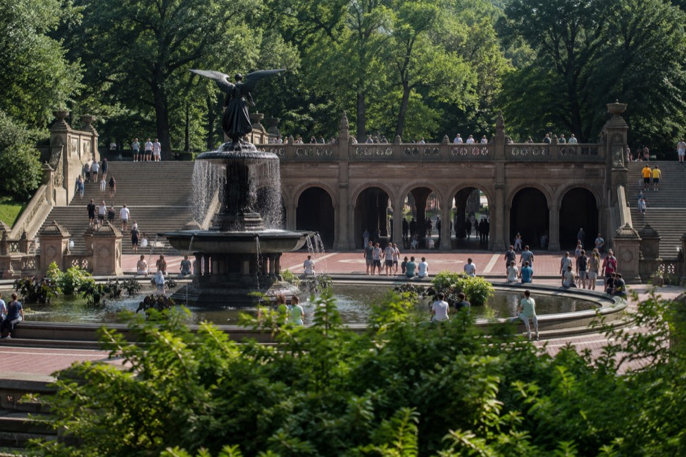 Bethesda Terrace in Central Park with the fountain and the arcade behind it