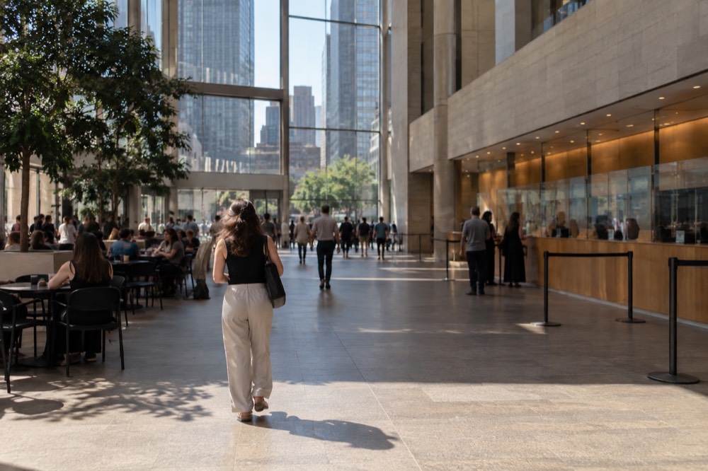 The David Rubenstein Atrium at Lincoln Center with its indoor ticket windows and cafe seating