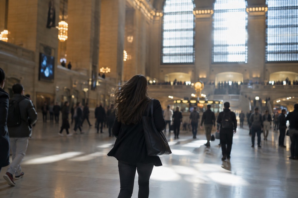Grand Central Terminal main concourse with sunlight through the windows