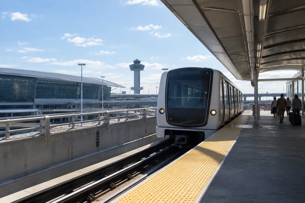 The AirTrain monorail arriving at a JFK Airport terminal station