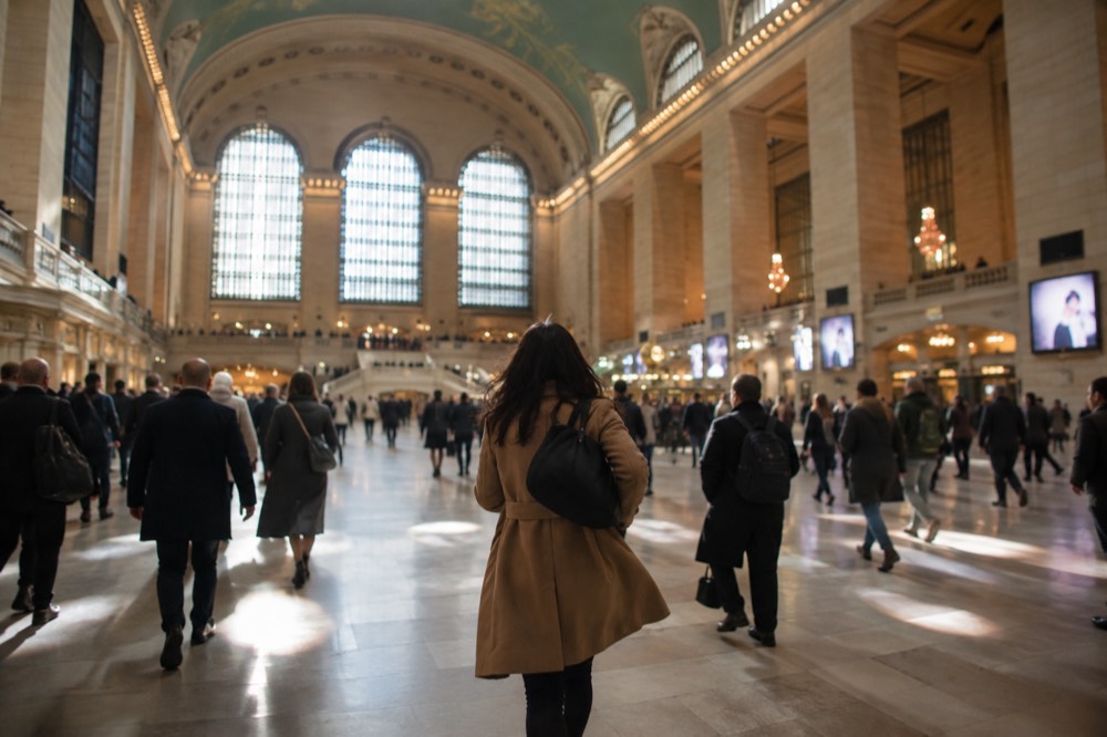 Commuters crossing the main concourse of Grand Central Terminal beneath the celestial ceiling